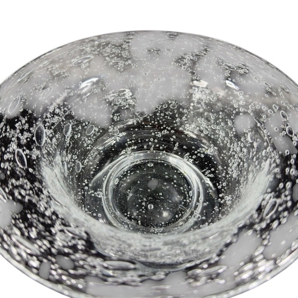Vintage Hand Blown Footed Clear Art Glass Bowl Dish With Large Air Bubbles - Picture 9 of 10